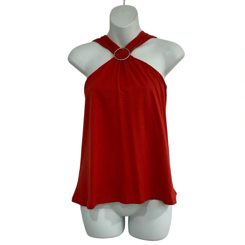Michael Kors Crimson Halter Top with Gold Circle Detail Shirt Tunic Size Large